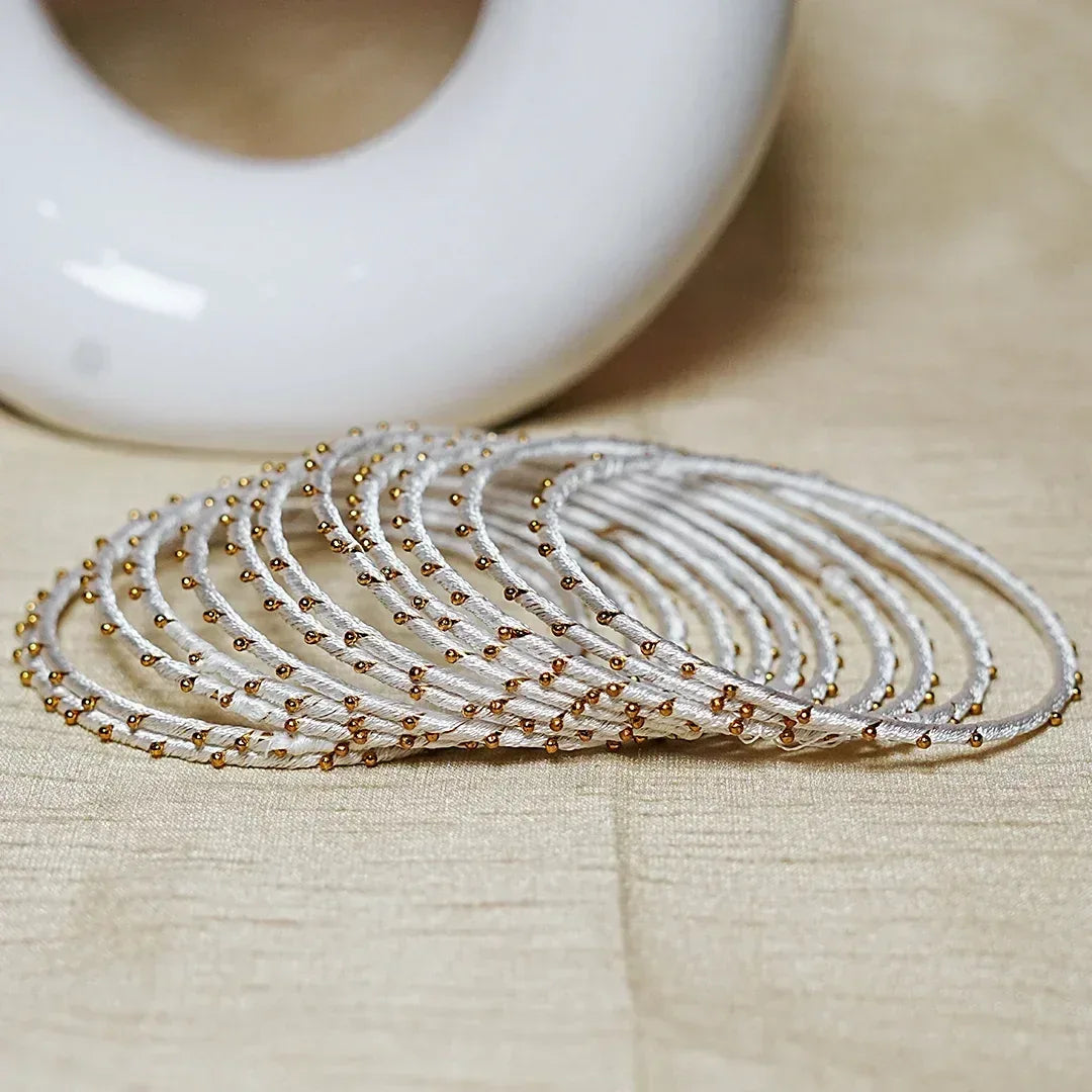 Metal Base with Premium Thread Work Bangles for Women & Girls (Pack of 12 Bangle) - The Golden Cascade